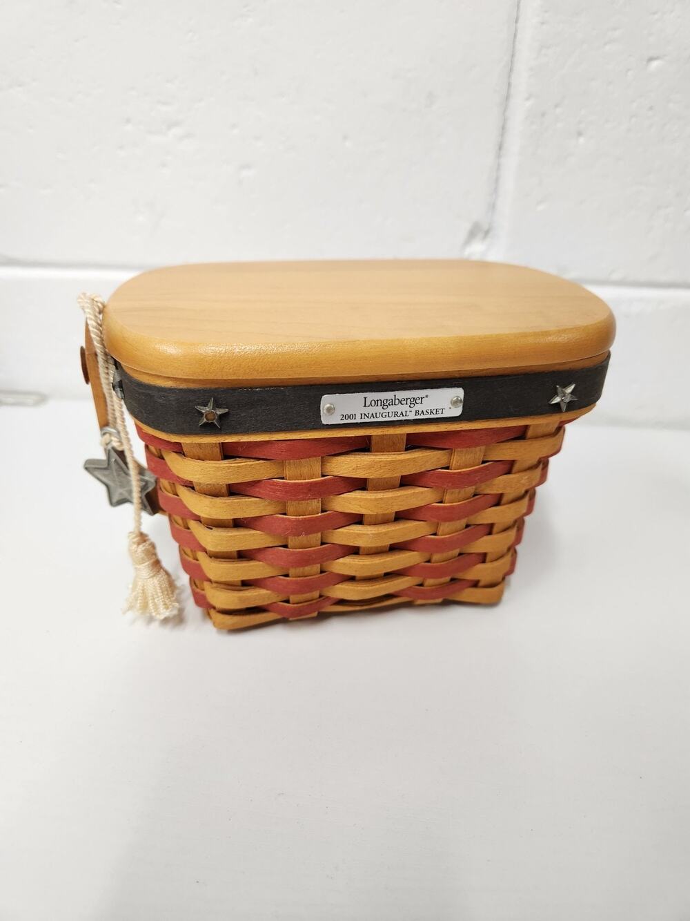 Vintage Longaberger 2001 Inaugural Basket Handwoven Maple Wood Splint Red & Blue